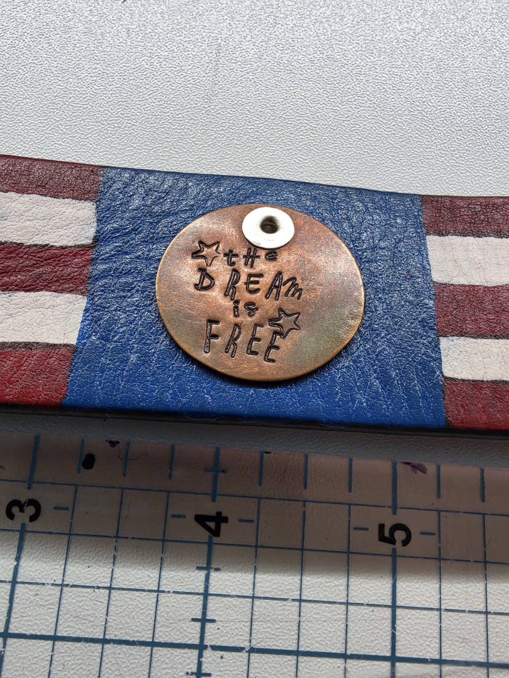 Unique Upcycled Leather Cuff | Holiday Gift Idea | Red, White, and Blue | 8"